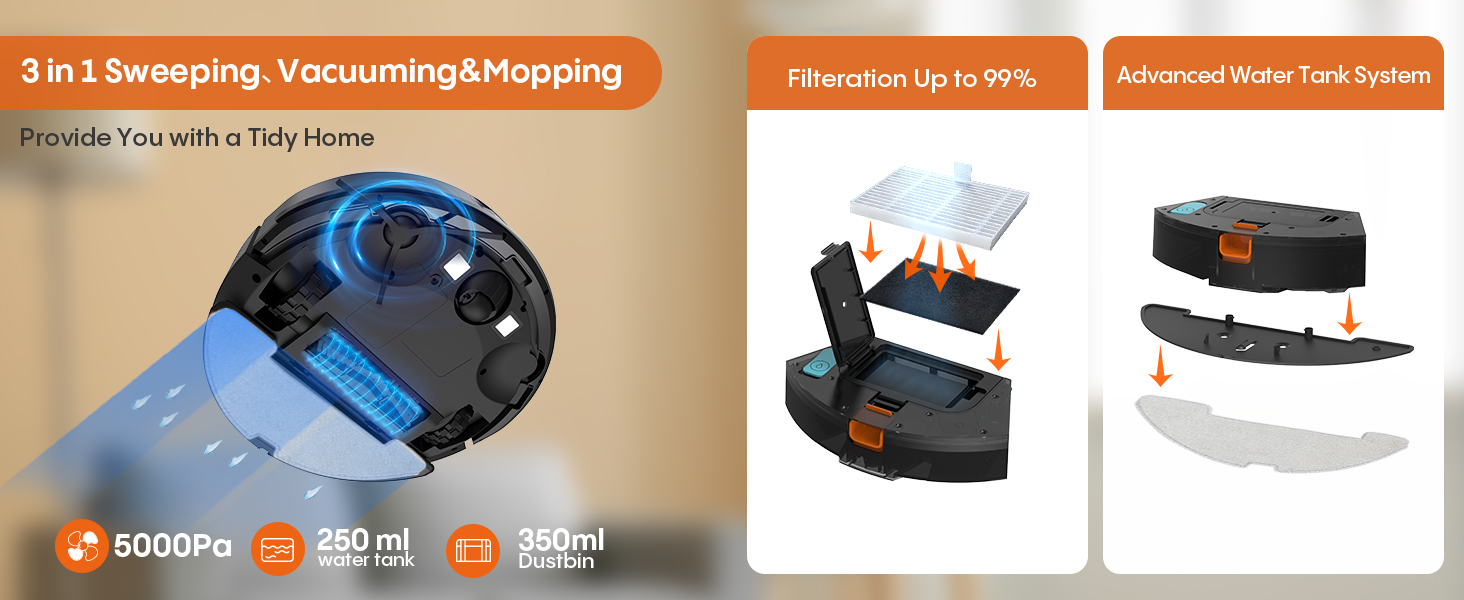 eitton Robot Vacuum and Mop with Self-Emptying