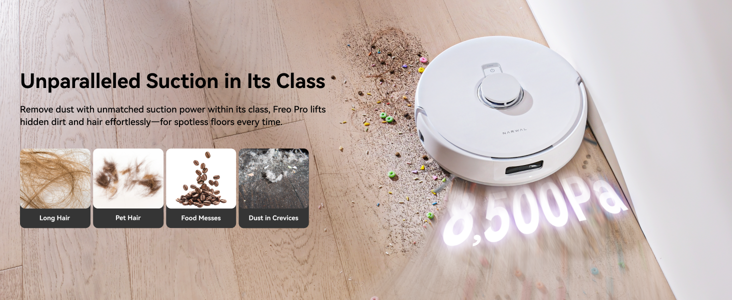 8,500Pa Suction Power of vacuum robot cleaner and mop Freo Pro